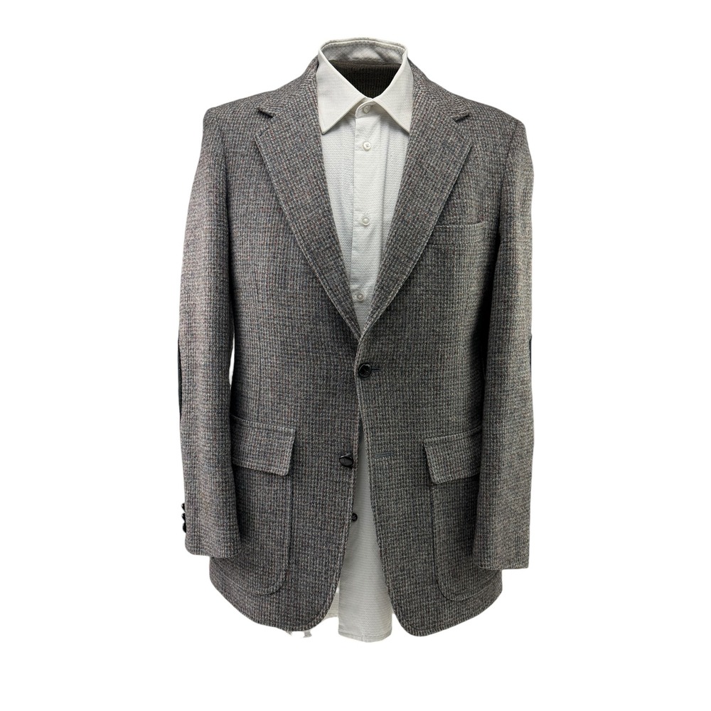 Harris Tweed Mens 40R Gray Wool Blazer‎ Handwoven Scottish Tweed Elbow Patches